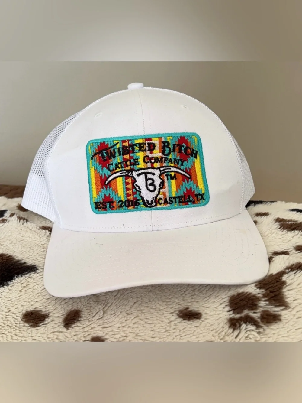 Twisted B*tch Cattle Company White Mesh Trucker Hat